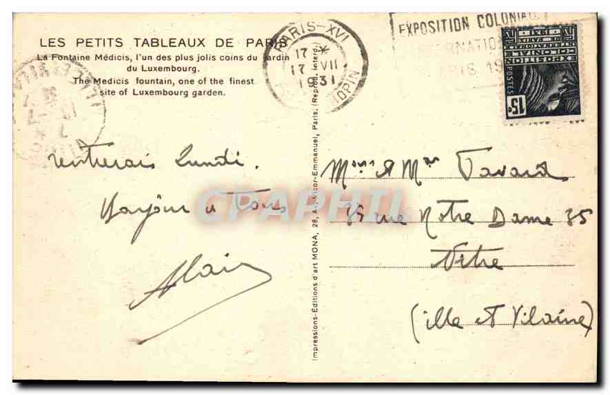CPA Paris La Fontaine Medicis — Rückseite