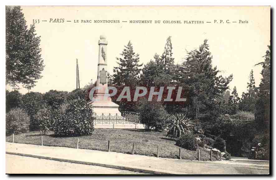 CPA Paris Le Parc Montsouris Monument du Colonel Flatters