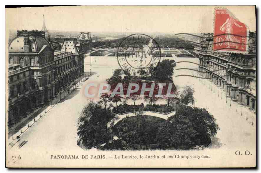 CPA Paris Le Louvre le jardin et les Champs Elysees