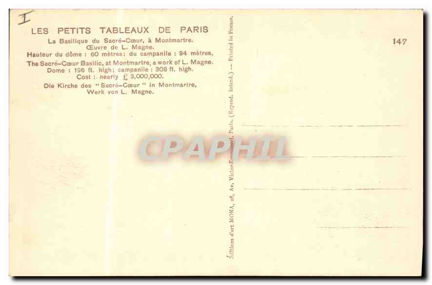 CPA Paris La Basilique du Sacre Coeur a Montmartre — Verso