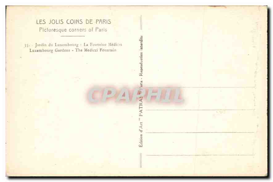 CPA Paris Jardin du Luxembourg — Rückseite
