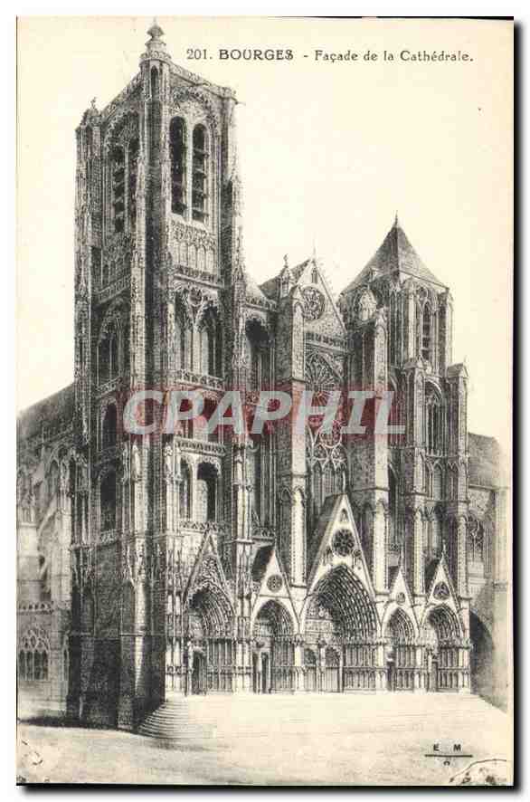 Bourges - Façade de la Cathédrale — Éditeur E.M., n° 201 - Recto