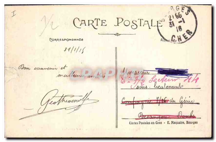 Bourges — Cathédrale - Portail Central - La Résurrection (côté gauche) — E.M. B, n°255 — Reverso