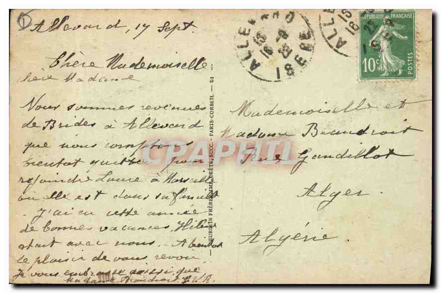 CPA Allevard Les Bains (Isere) Vue generale prise des Chataigniers — Rückseite