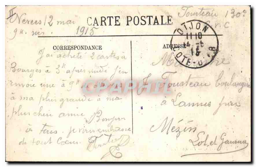 CPA Bourges Place de la Prefecture — Verso