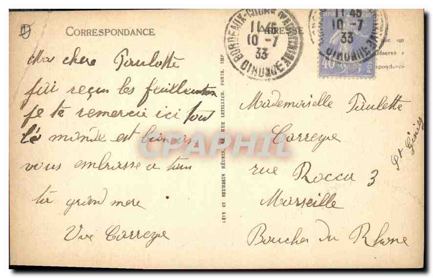 CPA Bordeaux Le Monument des Girondins — Verso
