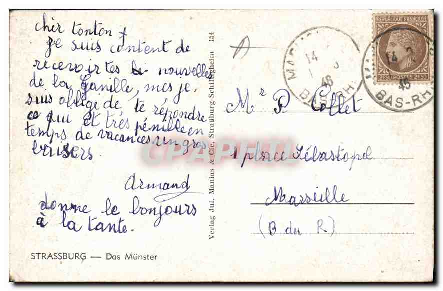 CPA Strassburg Das Munster — Rückseite
