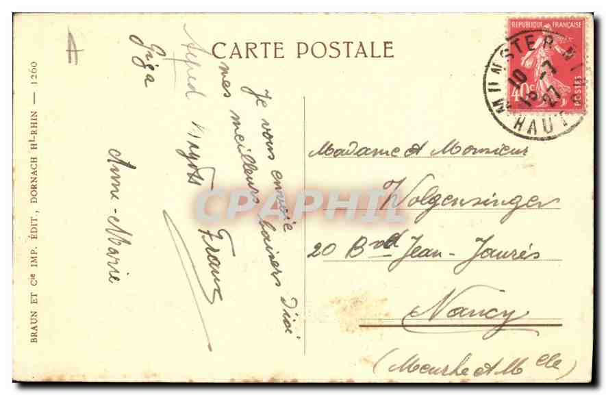 CPA Colmar Saint Martin Le Portail — Rückseite