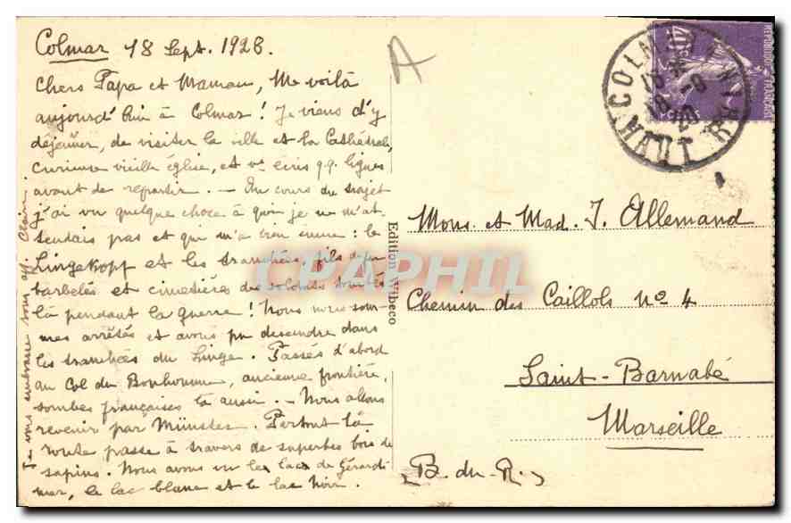 CPA Colmar Fontaine Schwendi et ancienne Douane — Rückseite