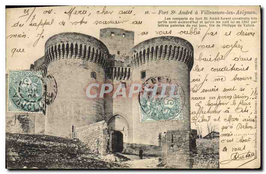 Fort Saint-André a Villeneuve-lès-Avignon — vista de los muros — editor: Baudouin & Cie, n°18