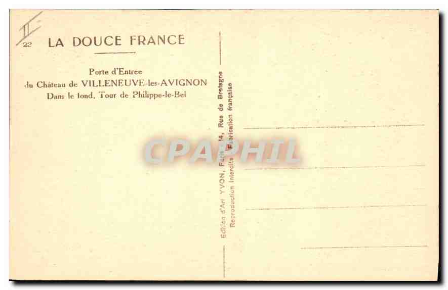 CPA Villeneuve les Avignon Porte d'Entree du Chateau Tour de Philippe le Bel — Verso