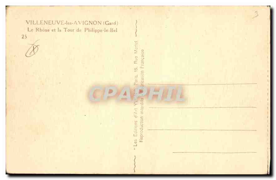 CPA Villeneuve les Avignon (Gard) Le Rhone et la Tour de Philippe le Bel — Verso