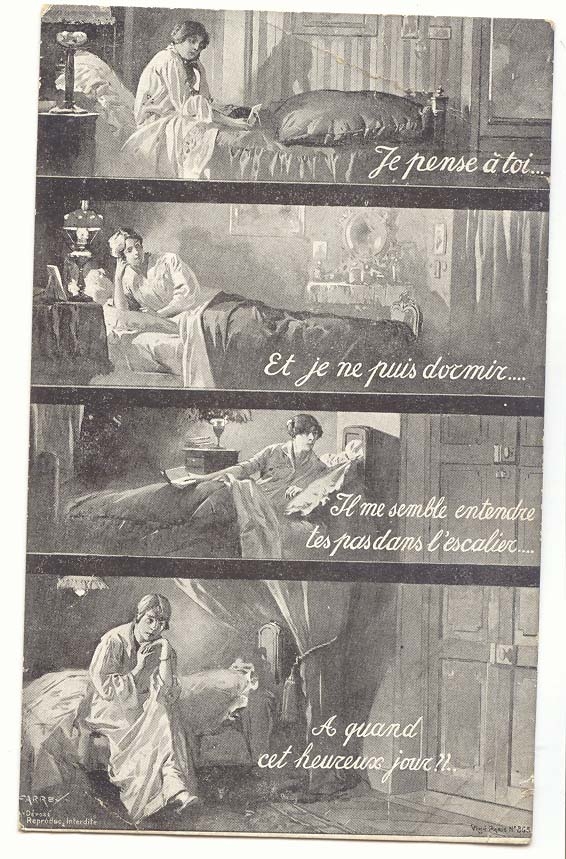 CPA Je pense a toi Et je ne puis dormir (amour)