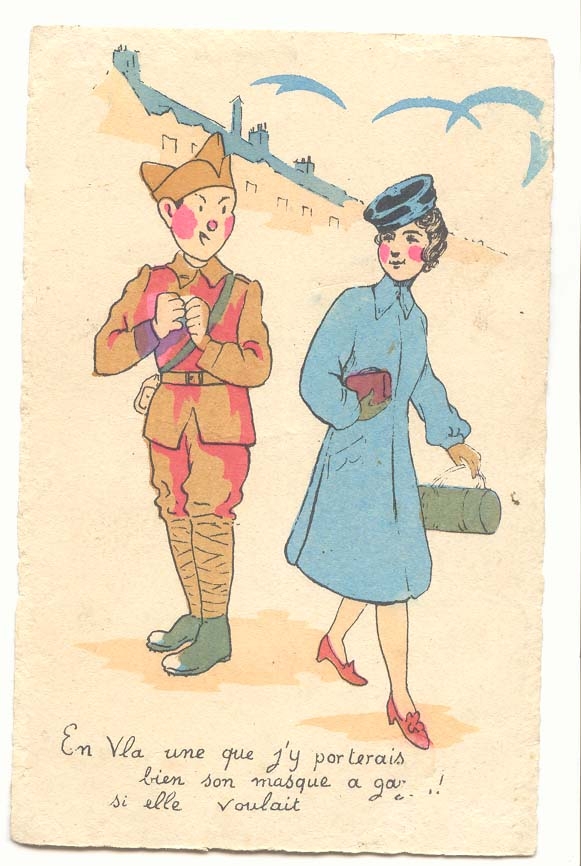 Soldat et femme — scène de rue — carte postale illustrée