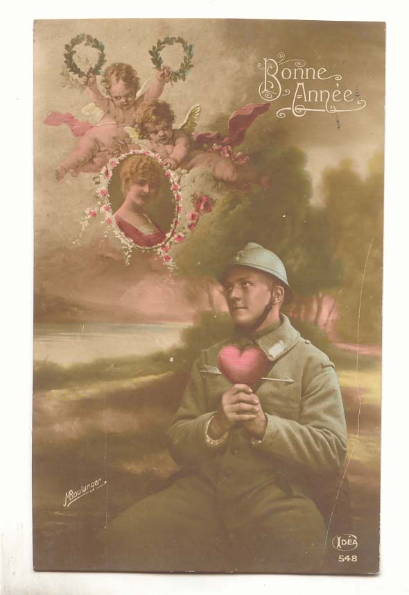 Soldat en uniforme — cœur enflammé et anges — éditeur IDEA, n° 548