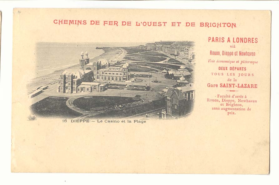 Dieppe — Le Casino et la Plage — Chemins de Fer de l'Ouest et de Brighton