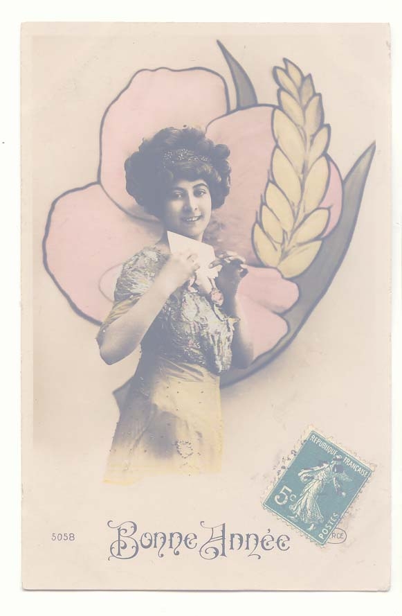 CPA Bonne Annee (femme fleurs voeux) Fantaisie