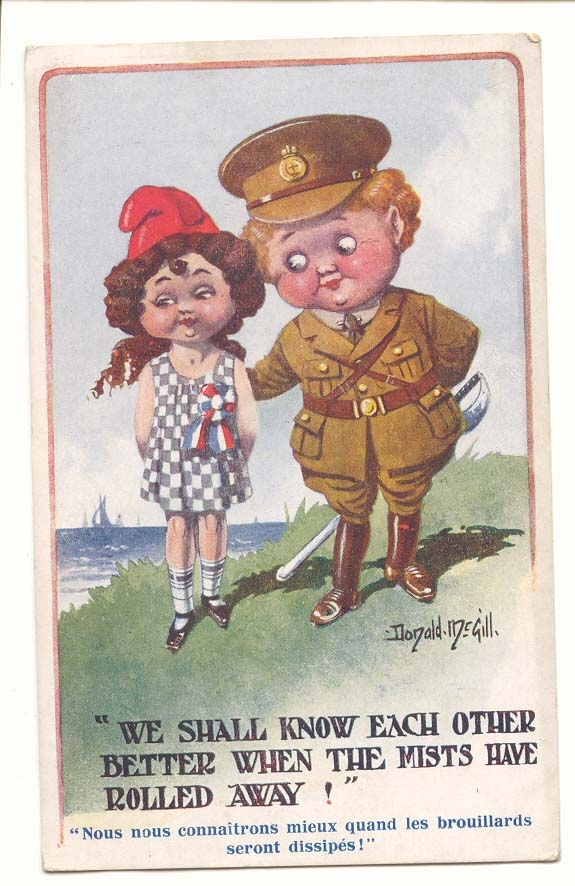 Enfant et soldat — scène maritime — Donald McGill, n°172