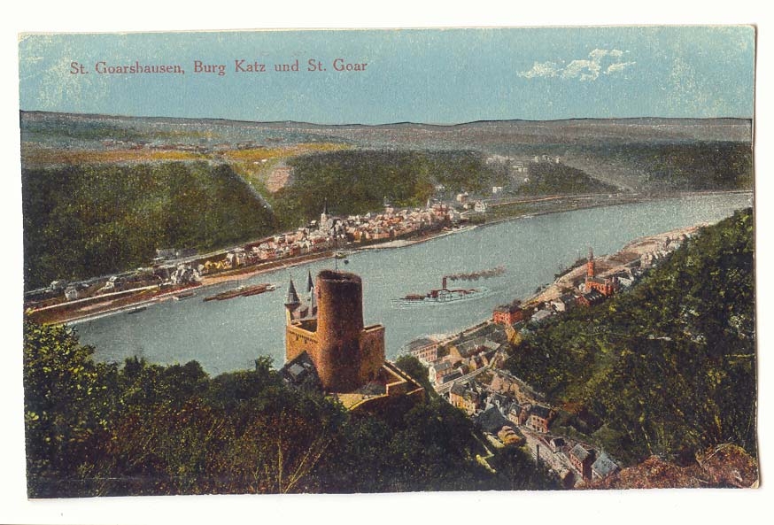 St. Goarshausen, Burg Katz und St. Goar — vue panoramique du château et du fleuve