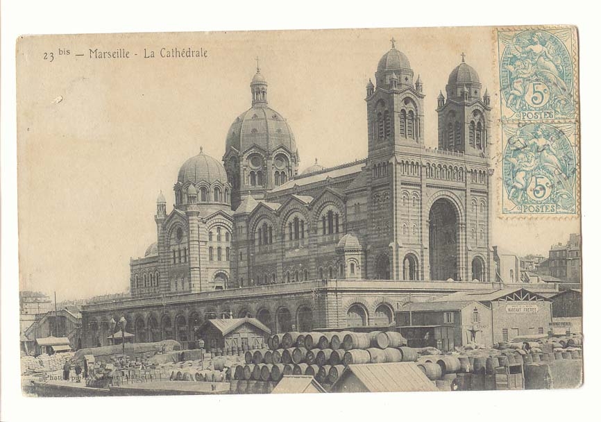 Marseille - Die Kathedrale — Ansicht der Kathedrale mit den Hafenanlagen im Hintergrund — Verlag nicht sichtbar, Seriennummer 23 bis - Vorderseite