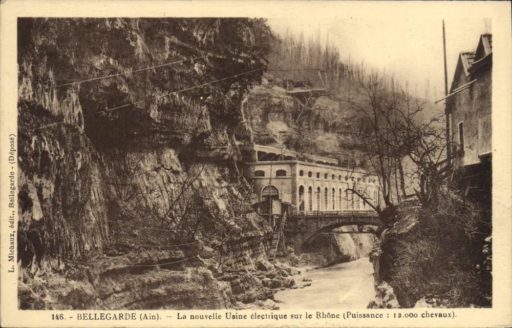 Bellegarde (Ain) — Die neue Elektrizitätswerk am Rhône (Leistung: 12.000 Pferdestärken) — L. Michaux, Verlag Bellegarde (Deposited) - Vorderseite