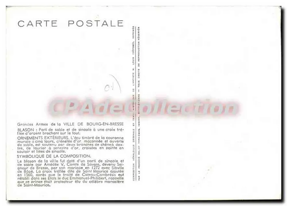 Bourg-en-Bresse — Wappen und Heraldik — Verlag Mireille Louis, Paris - Rückseite