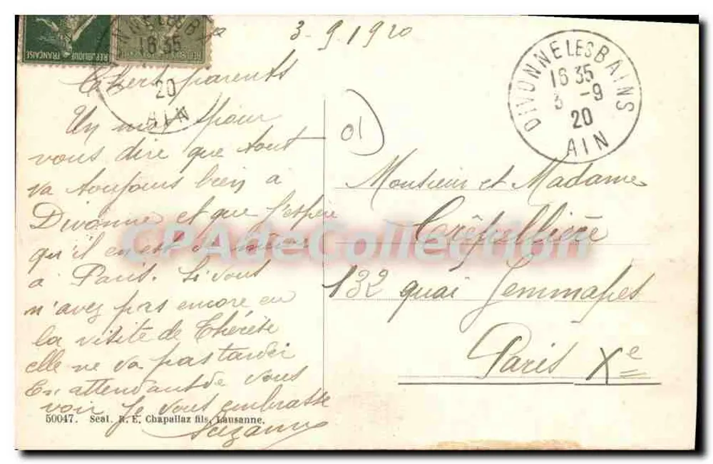 Divonne-les-Bains — Kasteel van de Graaf van Bâforest — uitgever onbekend, serie-nummer niet zichtbaar - Achterkant