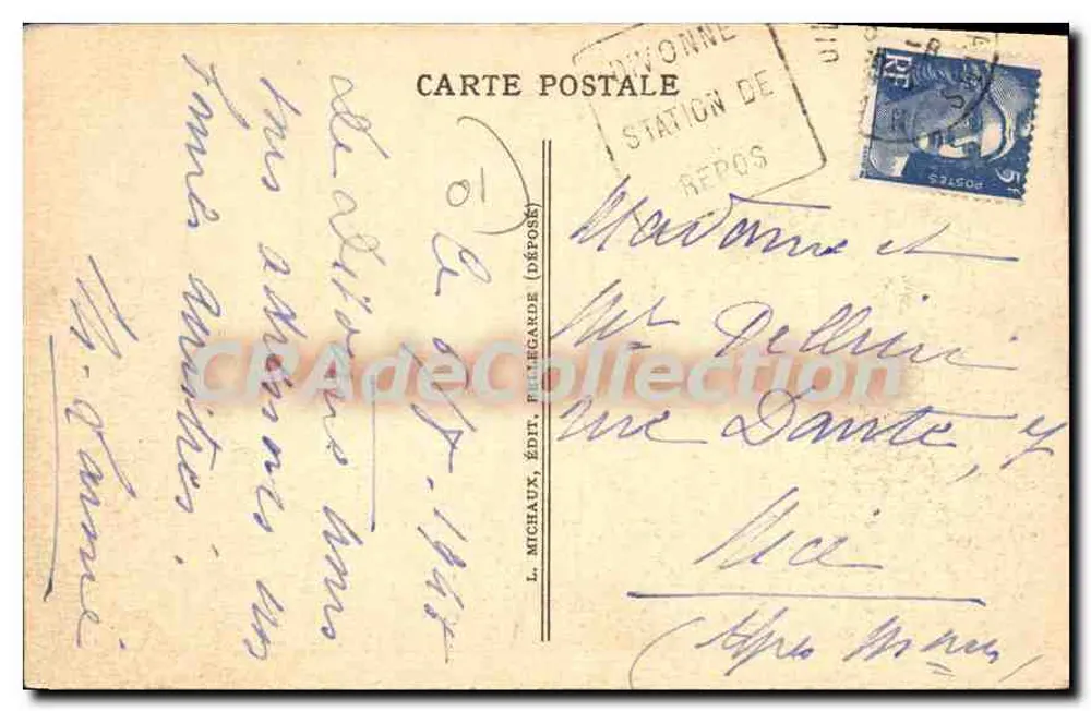 Divonne-les-Bains — Ufer des Versoix und Große Hotels — J. Michaux, Verlag Bellegrande, n° 378 - Rückseite