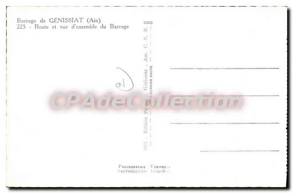 Staudamm von Génissiat (Ain) — Gesamtansicht des Dammes — Ausgabe Génissiat, 1952 - Rückseite