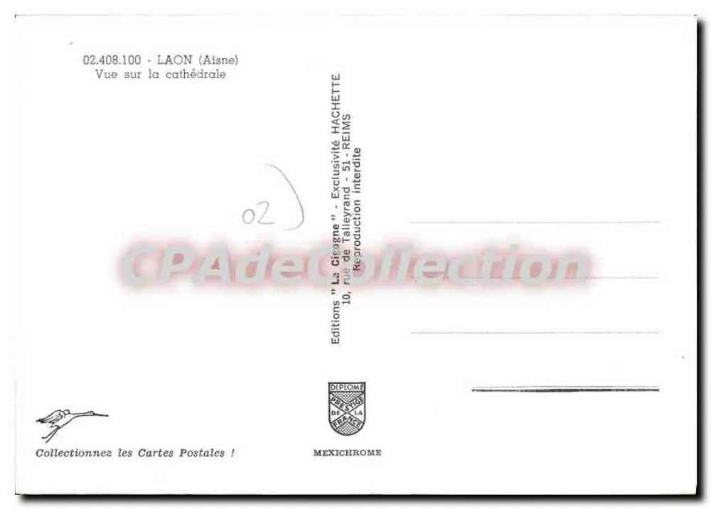 Laon - Ansicht der Kathedrale — Éditions 'La Cifogne' n° 02.408.100 - Rückseite