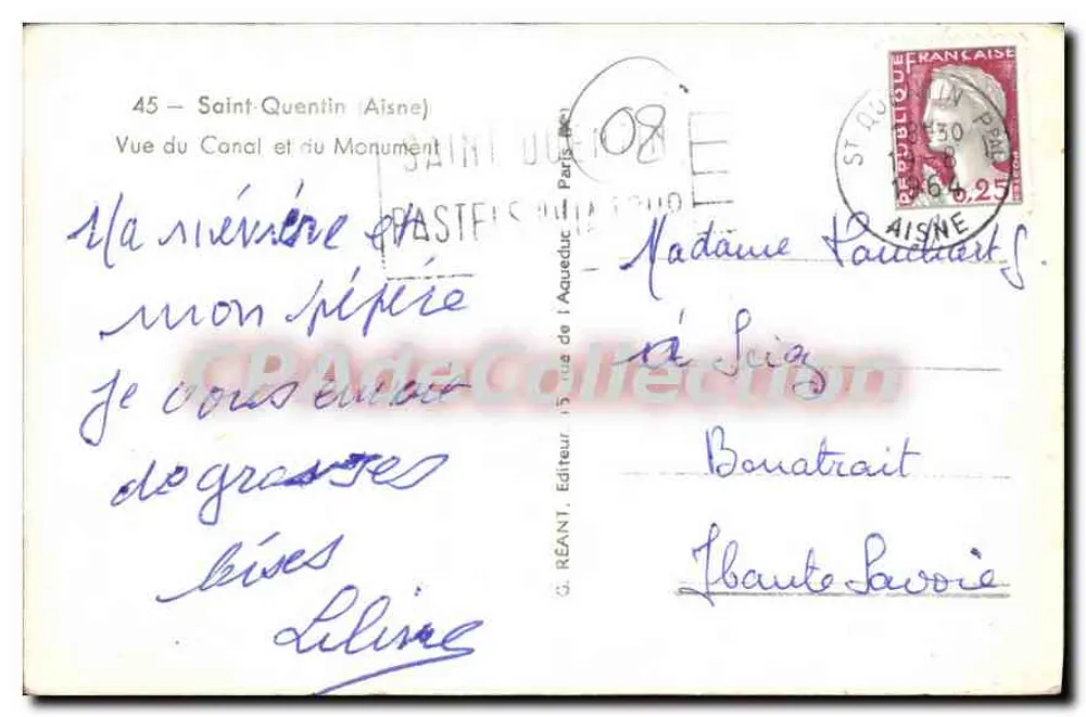 Saint-Quentin (Aisne) — Ansicht des Kanals und Denkmals — G. Réant, Verleger des Aquädukts - Rückseite