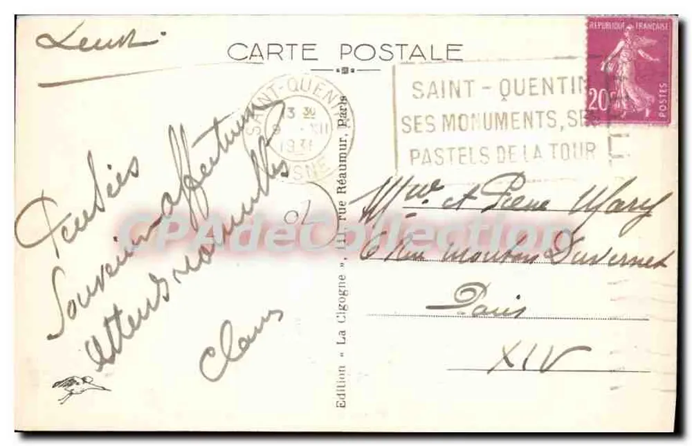 Saint-Quentin (Aisne) — Place Gaspard de Coligny — Edição La Cigogne - Verso