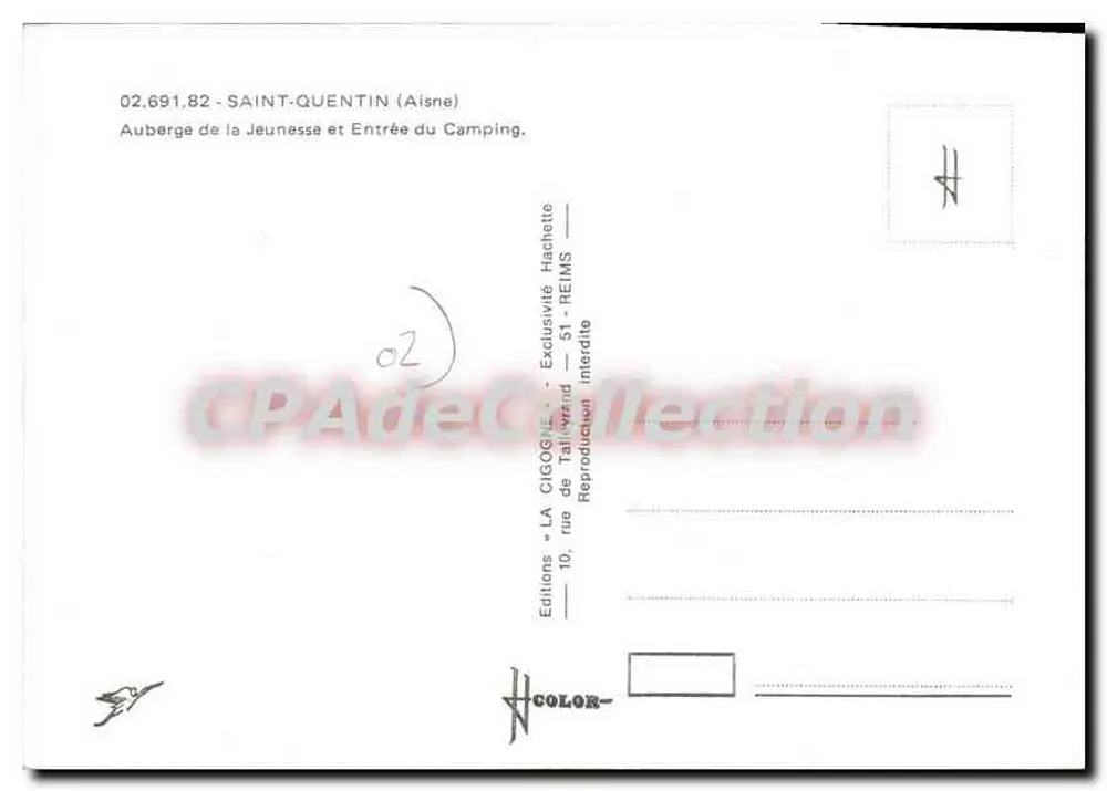 Camping La Cigogne — Eingang zum Campingplatz und Jugendherberge — Editions LA CIGOGNE - Rückseite