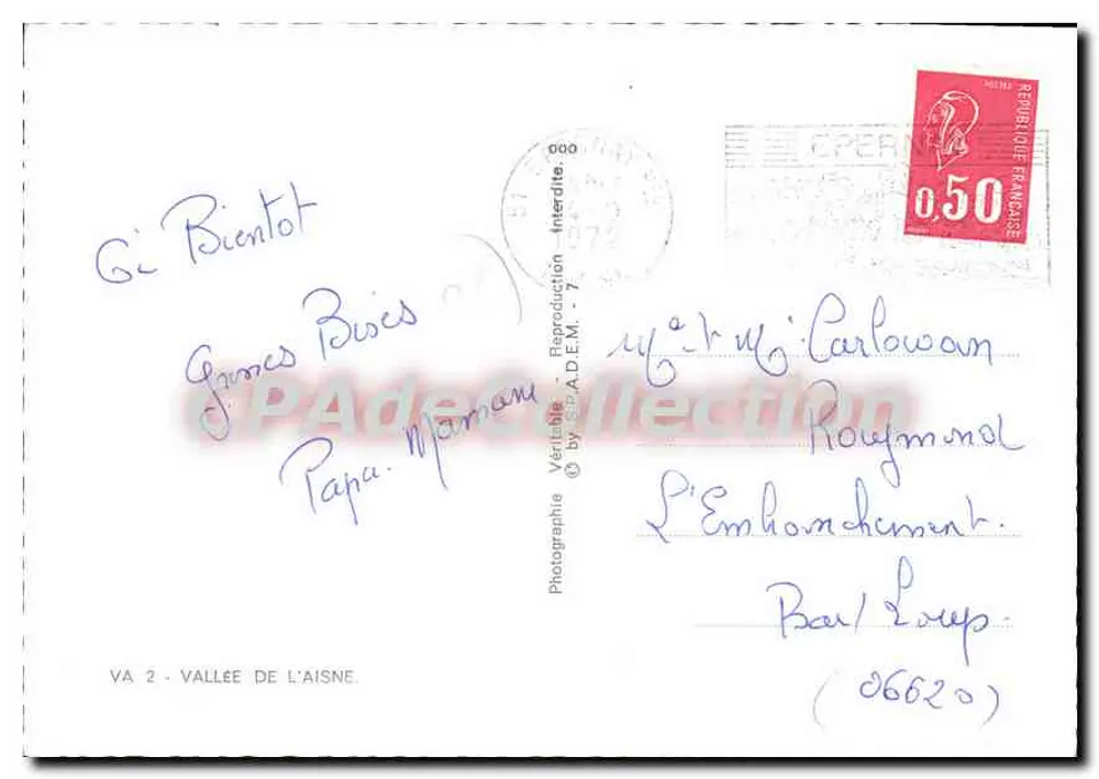 Vale do Aisne — Carta postal panorâmica com ilustrações de locais — Editor SP.A.D.E.M. n° VA 2 - Verso