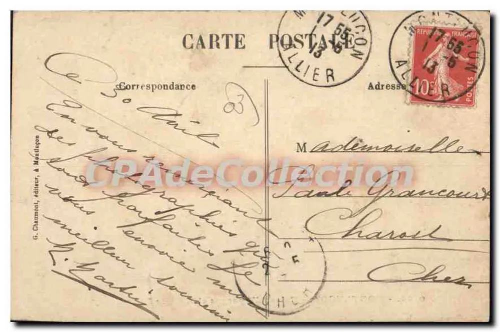 Montluçon — Sparkasse und Avenue Jules-Ferry — G. Chaumont, Verleger, Nr. 0166 - Rückseite