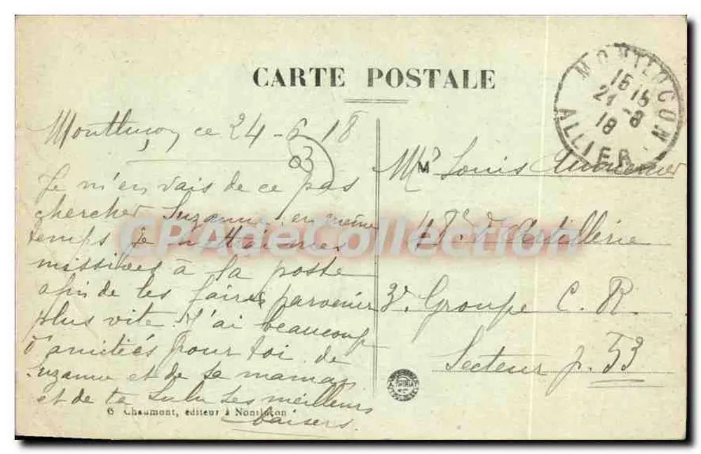 Montluçon — Boulevard de Courlai, Das Posthotel und die Handelskammer — Verlag Chaumont, Nr. 0168 - Rückseite