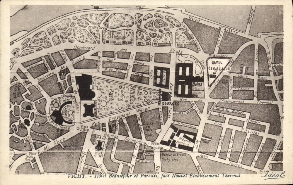 Vichy - Hotel Beausejour und Parcours, Frontseite Neues Thermalbad — Verlag Ideal, Seriennummer nicht sichtbar - Vorderseite