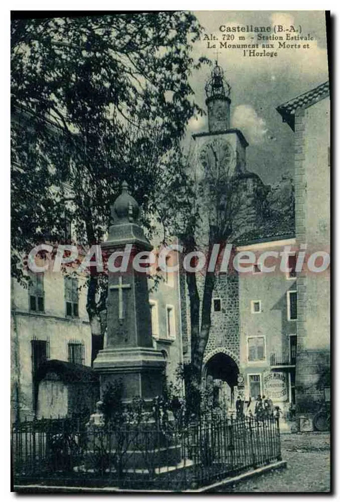 Castellane (B.-A.) — Sommerbahnhof, Denkmal für die Toten und die Uhr — Phototypie Ants-Cavallion - Vorderseite