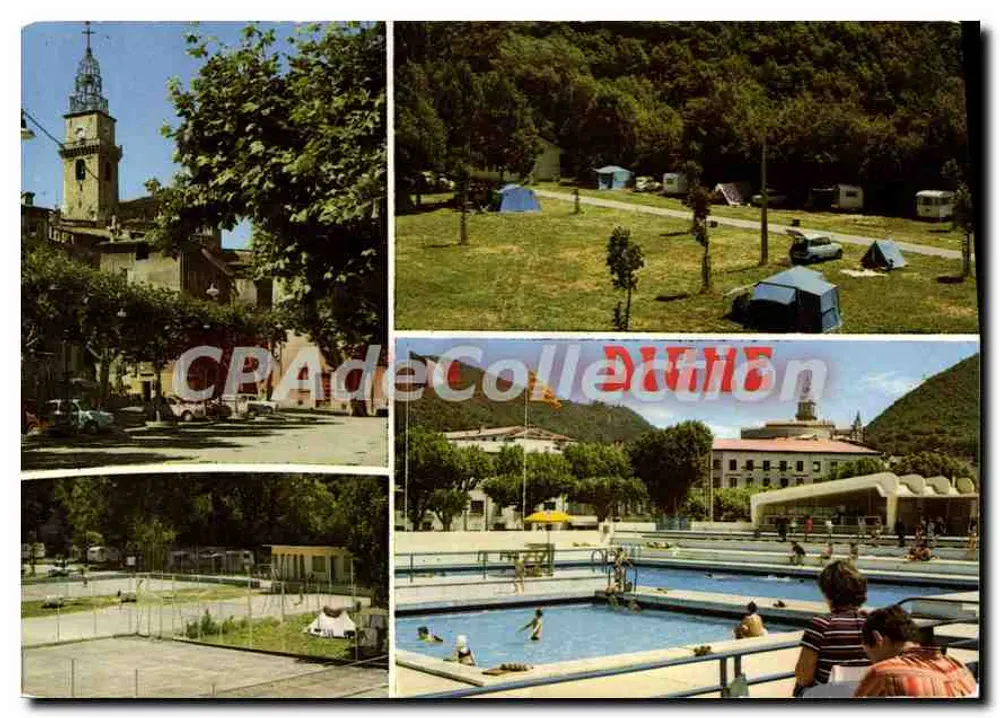 Digne - Panoramische uitzicht met kerk, camping, zwembad en tennisveld — Ed. J. Cellard, n° 84006 - Voorkant