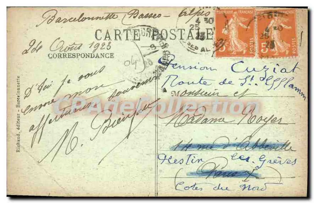 Pittoreske Alpen — Von Prunières nach Barcelonnette — MÉOLANS — Allgemeine Ansicht — Verlag Richardaud, Nr. 160 - Rückseite