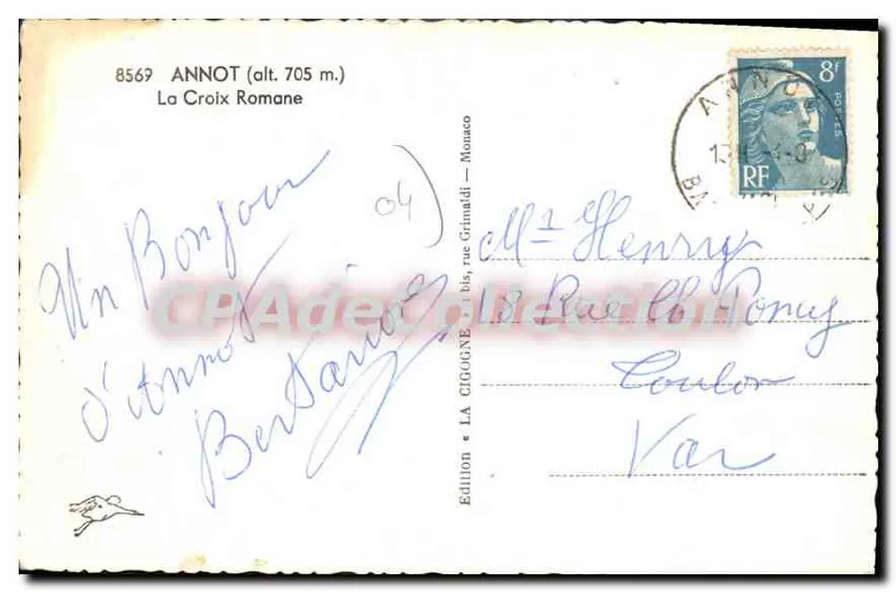 Annot — A Cruz Romana — Edição La Cigogne - Verso