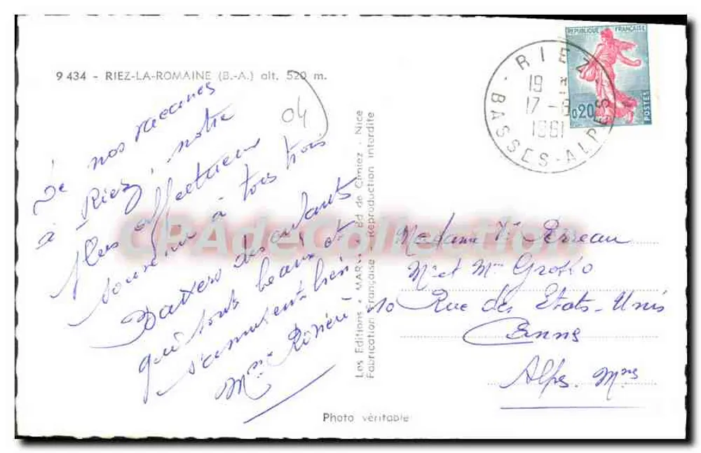 Riez — Lembrete de Riez — Edições de Cimiez - Verso