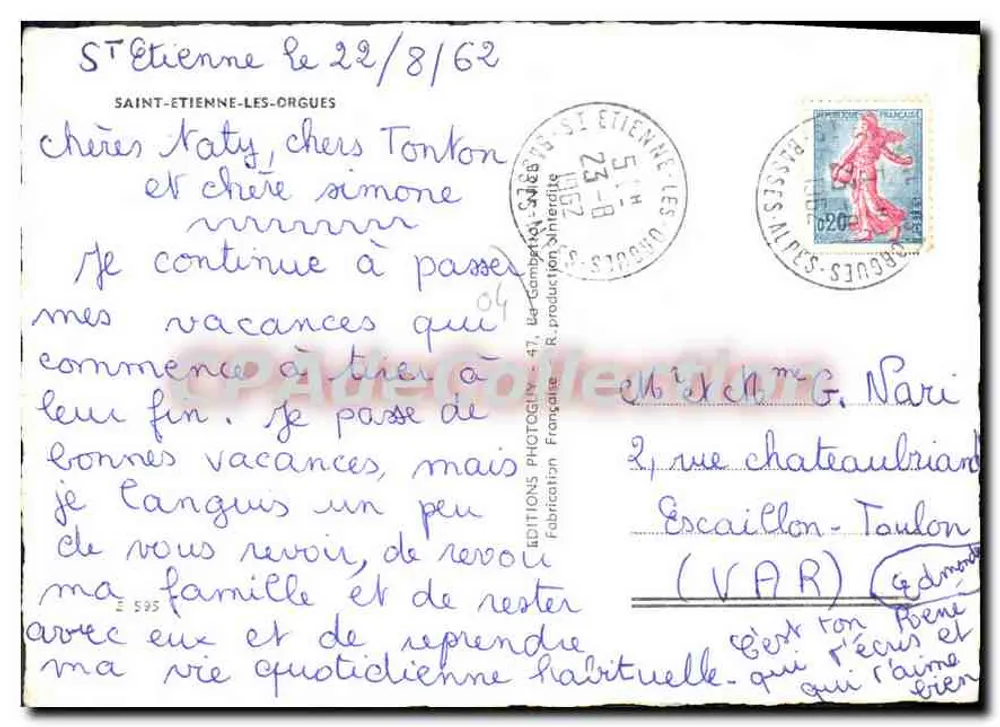 Saint-Étienne-les-Orgues — Basses-Alpes — editor EDITIONS PHOTOGRAPHY - 47 - Verso