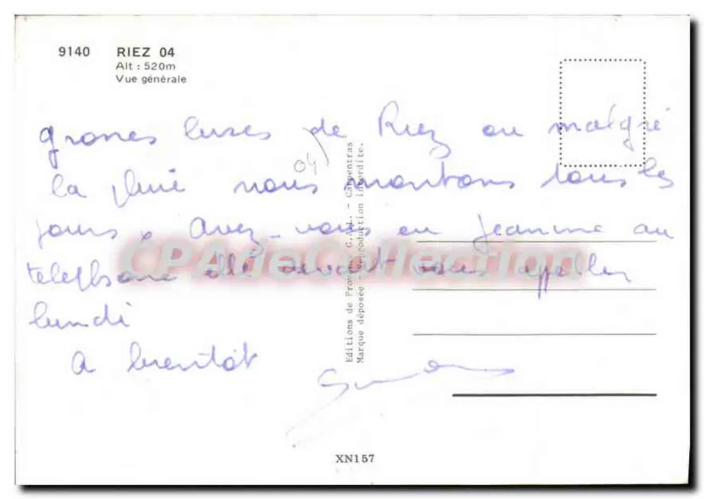 Riez — Vista geral — Éditions de Provence, Grands Carpentras - Verso