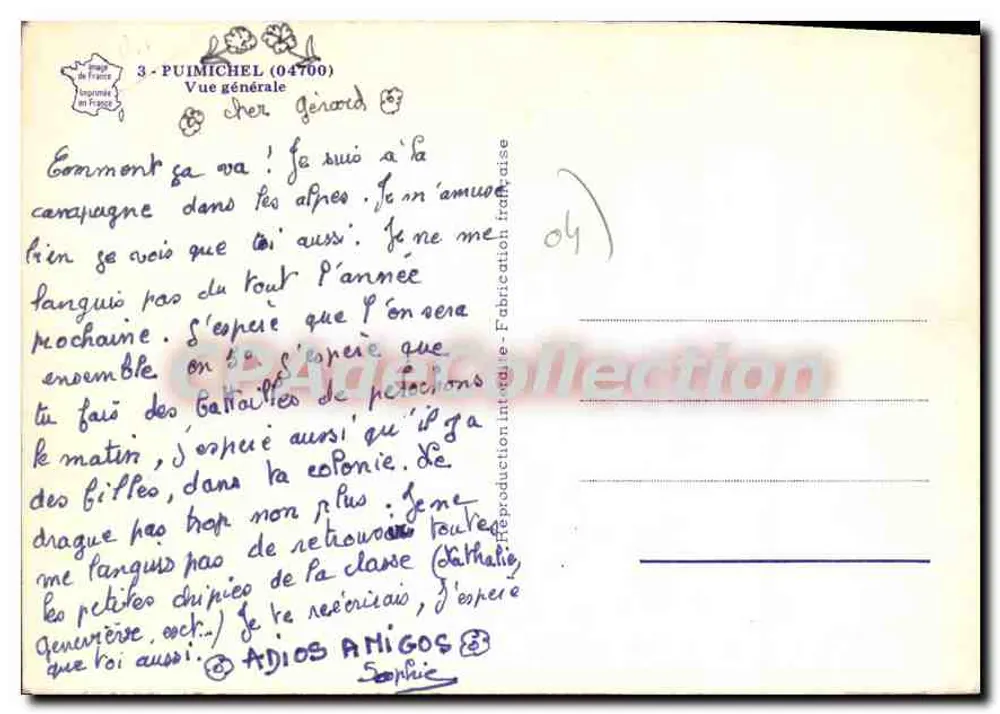 Vista geral de Puimichel (04700) — editor 'Fabrication intérieure' — n°3 - Verso