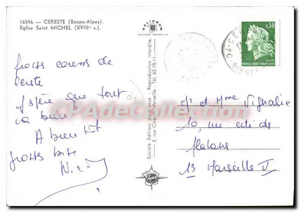 Cereste — Kirche Saint-Michel (18. Jahrhundert) — Editions de France - Rückseite