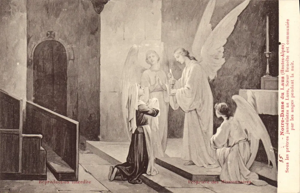 Notre-Dame du Laus (Hautes-Alpes) — Schwester Benoîte empfängt die Kommunion von Engeln während der Nacht — Eigentum der Missionare - Vorderseite