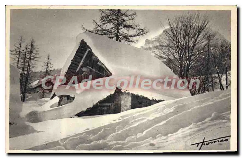 O Briançonnais — Chalet sob a neve — Edição Thomas, Briançon - Frente