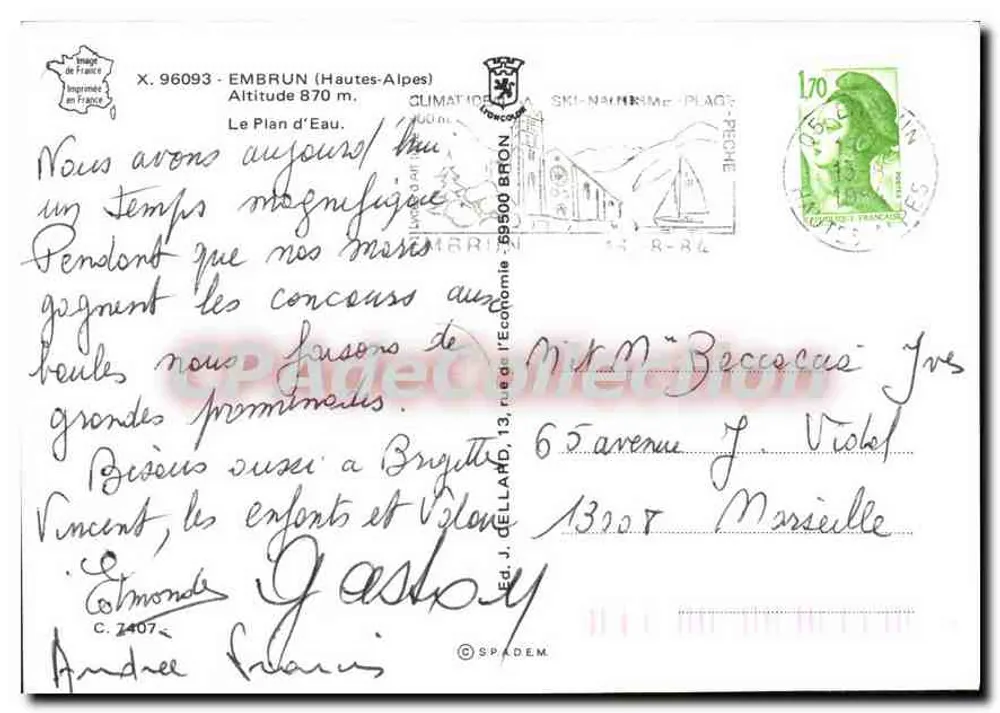 O Plan d'Eau — EMBRUN (Hautes-Alpes) — Ed. J. Gellard - Verso