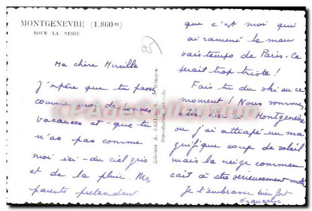 Montgenèvre (1.860 m) — sob a neve — Edições A. Calièze, reprodução infravermelha - Verso